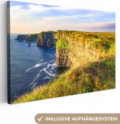 Produktbild von MuchoWow® - Leinwandbilder - Kalkstein von den Cliffs of Moher in Irland, Wandbild, Wanddeko Bilder Wohnzimmer, 90x60cm