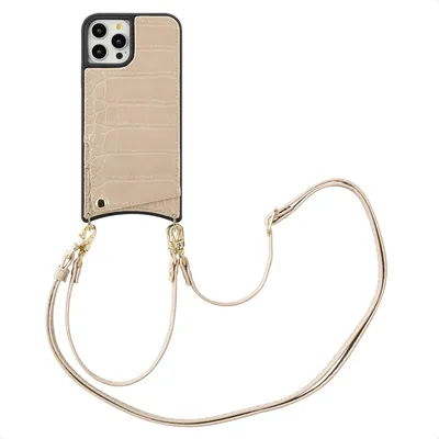 Produktbild von Selencia Nova Croco HandyHülle mit Kordel und Kartenhalter iPhone 12 (Pro) - Beige