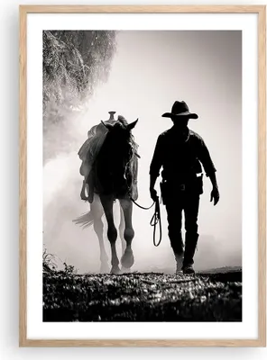 Produktbild von Gerahmtes Poster - Rahmen in heller Eiche - Cowboy Pferd Shady - 50x70 cm - Wand Bild - Wanddeko - Wandbilder - Kunstposter - Wandposter - Bilderrahmen - Bilder - Kunstdruck - P2NPA50x70-4620