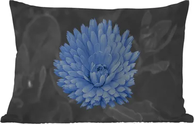 Produktbild von MuchoWow® Outdoor Kissen - Blumen - Schwarz - Weiß - Blau - 50x30 cm - Wetterfest - Lounge Kissen - Sofa kissen - Wohnzimmer Dekoration