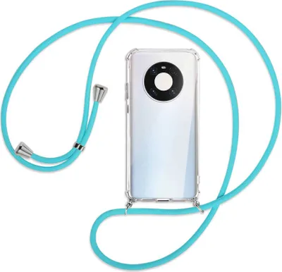 Produktbild von Handykette Backcover-Schutzhülle mit Band (Metall silberfarben) für Huawei Mate 40 Pro - türkis