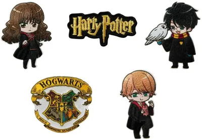 Obrázek produktu pro Harry Potter © Set 5 kusů Logo, Ron, Hermiona, Bradavice - nášivky, nažehlovačky, nažehlovačky, nášivky, nášivky, záplaty