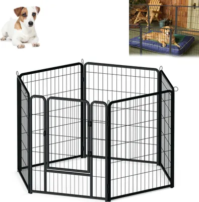 Produktbild von LARS360 6-Eck Freilaufgehege Welpenlaufstall Welpenauslauf 80 cm hoch Hundelaufstall Tierlaufstall Hunde Freigehege Faltbare mit Türen & Erdanker