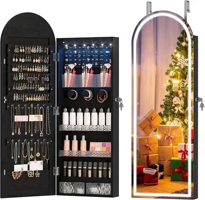 Produktbild von Gewölbter Schmuckschrank Hängend, 6 LEDs Schmuckschrank mit Spiegel