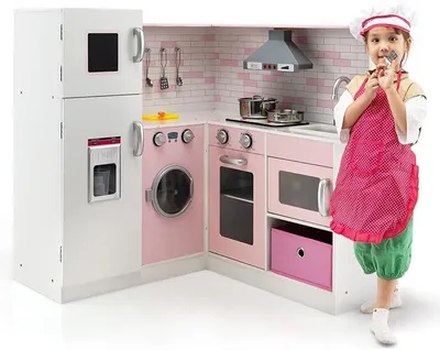 Imagen del producto de Silecomplaza, cocina de juguete con sonido y luces, cocina infantil de madera, incluye delantal y accesorios de juego, para niños a partir de 3 años
