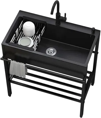 Produktbild von Edelstahl Spülbecken 80x45x85 cm - Freistehender Spültisch mit Wasserhahn für Küche, Gastronomie und Außenbereich