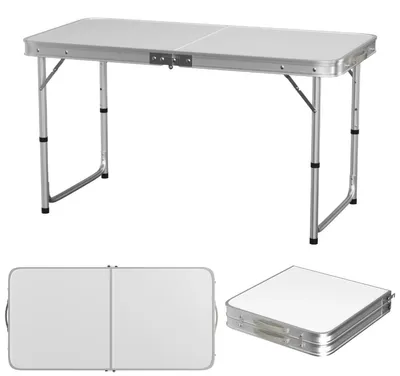 Obrázok produktu pre Skladací campingový stôl – Prenosný skladací stôl – 120 cm – Odolný voči korózii – Ľahko sa čistí – Vhodný na outdoorové aktivity, piknik – Biela farba