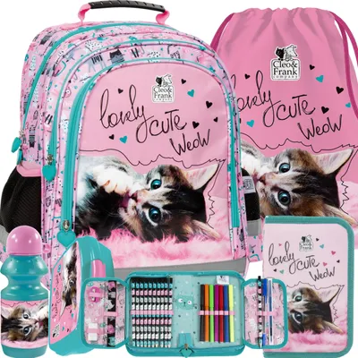 Produktbild von 5 Tlg. Set Schulrucksack 18l Schulranzen Federtasche Brotdose Rucksack; Kätzchen