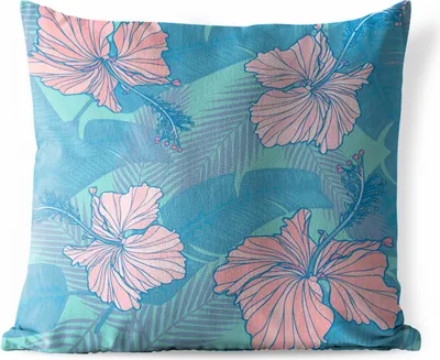 Produktbild von MuchoWow® Outdoor Kissen - Illustration eines tropischen Blumenmusters - 50x50 cm - Wetterfest - Lounge Kissen - Komfortabel - Kissen mit Bild