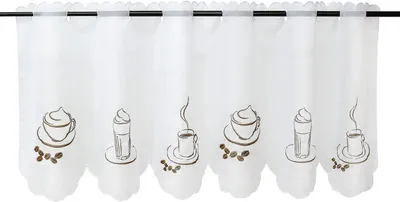 Obrázek produktu pro Záclony, kávové vzory, průsvitné závěsy, závěsy do kuchyně, krátké závěsy, průsvitné závěsy, závěsy do bistra, bílé. Rozměry: šířka 30 cm, výška 120 cm