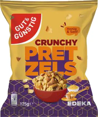 Produktbild von G&G Crunchy Pretzel Honig Senf Brotchips 6er Pack (6x125g Packung) + usy Block