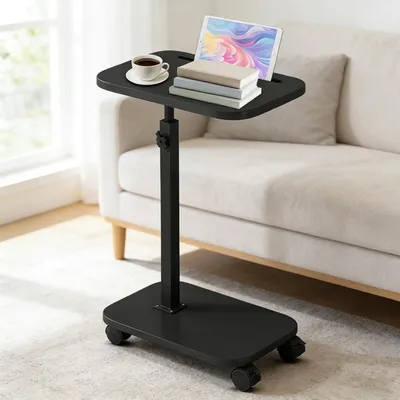 Produktbild von C-Form Beistelltisch Höhenverstellbar 43-77 cm 360° Rotierbar mit Rollen Schwarz