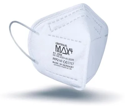 Produktbild von atemious MAX5 Komfort Vlies FFP2 Atemschutzmaske Germany mit ift Rosenheim Zertifikat lose oder einzeln verpackt