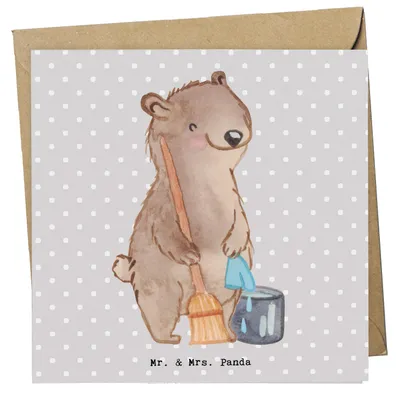 Produktbild von Mr. & Mrs. Panda Glückwunschkarte Reinigungskraft Herz - Grau Pastell - Geschenk, Klappkarte, faltkarte, Grußkarte, doppelkarte, anlasskarte