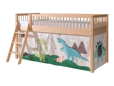 Produktbild von VIPACK - FAGUS halbhohes Bett 90 x 200 cm, inkl. Lattenrost, mit Textilset "Dino", Ausf. Buche massiv natur