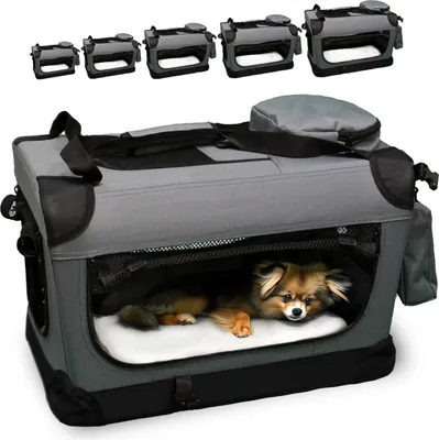 Produktbild von Transporttasche Hundebox faltbar Hundetasche für Katze Haustiere 50x35x35 grau S