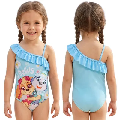 Produktbild von Paw Patrol Skye & Everest einteiliger Badeanzug für Mädchen, blauer Badeanzug fürs Schwimmbad 122-128