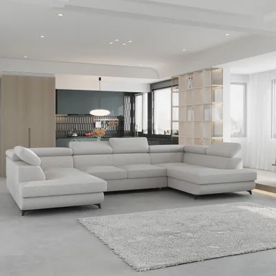 Produktbild von Masseno Ecksofa VINTESSA mit Schlaffunktion U-Form, Sofa mit Bettkasten, Wohnzimmersofa, Couch, Soffa, Bettsofa, Couchgarnitur- Hellgrau, QUELLE 83