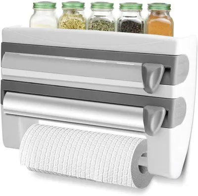 Immagine prodotto di Omgoods - Porta asciugamani da parete - Porta rotolo da cucina - Dispenser per tagliare carta stagnola - Porta pellicola - Design pratico - 39 x 10 x 24 cm