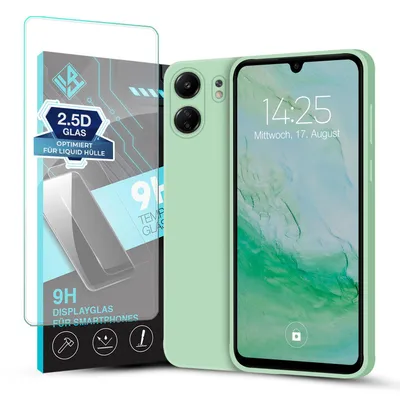 Produktbild von Hülle für Xiaomi Redmi 13C mit 9H Displayglas Displayschutz Case Cover Bumper Smartphone Softgrip Schutzhülle Farbe: Türkis
