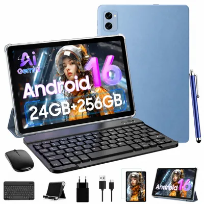 Productafbeelding van T20 Android 16 tablet, 10,1 inch, 24 GB (8+16 uitbreidbaar) RAM + 256 GB ROM (uitbreidbaar tot 2 TB met TF-kaart), met accessoires. Tablet-PC, Widevine L1, 5G WiFi, Gemini AI