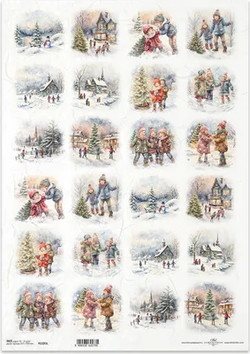 Immagine prodotto di Carta di riso per decoupage Carta artigianale per decoupage A3 ITD-1291L Immagini invernali, giochi invernali per bambini