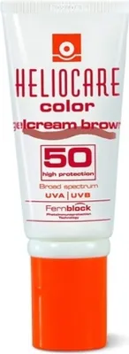 A tube of Heliocare Color Gelcream Brown SPF50.