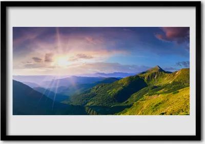Produktbild von Bild 70x50 MDF-Rahmen Wandkunst Sun Mountain Meadow Landschaft