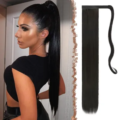 Obrázok produktu pre Čierna syntetická paruka s dlhým, rovným "koňským chvostom", dĺžka 70 cm