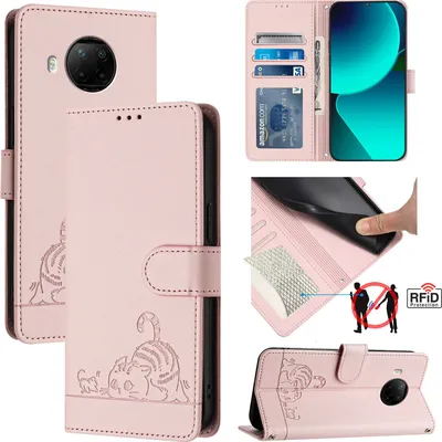Produktbild von Leder Hülle für Xiaomi 10T Lite 5G Süße Katze Flip Case Brieftasche Schutzhülle mit Standfunktion Pink