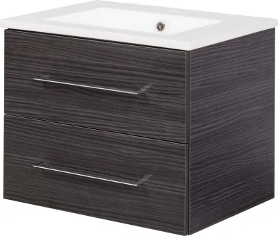 Produktbild von FACKELMANN Waschtischunterschrank inkl. Keramikbecken B.PERFEKT / Soft-Close-System / Maße (B x H x T): ca. 63 x 51 x 48 cm / Waschbeckenunterschrank & Waschtisch / Schrank: Schwarz / Becken: Weiß