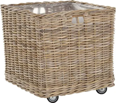 Zdjęcie produktu dla KRINES HOME Sadzarka kwadratowa duża donica rattanowa XXL z kółkami kosz na kółkach kosz rattanowy szary natura