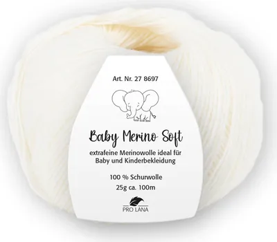 Produktbild von Pro Lana Baby Merino Soft 25g extrafeine Wolle Babywolle 100% Schurwolle 100 m NS 2,5-3,5mm 01 weiß
