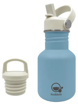 Immagine prodotto di Smikkels, biberon in acciaio inox per bambini da 350 ml, blu - resistente e a prova di perdite