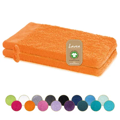 Zdjęcie produktu dla Zestaw 2 sztuk rękawic do mycia Lavea®, 16x22 cm, 100% bawełna, ściereczki do mycia, bardzo chłonne, nadające się do prania, wytrzymałe, seria Bali - kolor pomarańczowy