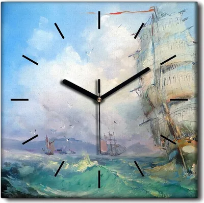 Produktbild von Coloray Uhr auf Leinwand 30x30 cm Wand Uhr Dekoration Wohnzimmer Segeltuch schwarze Hände -Ocean Ship Storm.