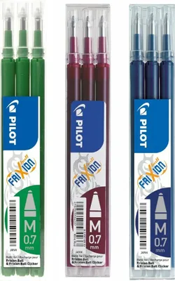 Produktbild von Pilot Frixion Ball Ersatzminen 0.7 - 3x grün, 3x weinrot, 3x schwarzblau