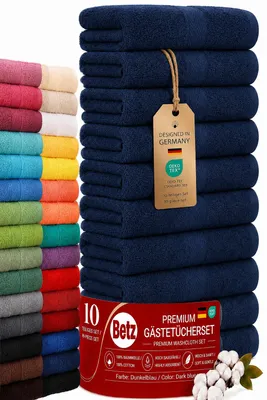 Produktbild von Betz 10 Stück Gästetücher 30x50 cm PREMIUM 100% Baumwolle Set Händehandtücher Farbe: dunkelblau
