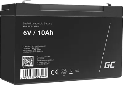 Produktbild von Green Cell Akku AGM VRLA Zyklenfest 6V 10Ah, Ersatzakku für Notstrom, Alarm, Kinderfahrzeuge, Spielzeug, Schwarz, bis 5 Jahre