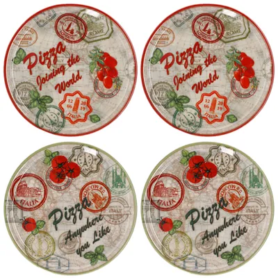 Zdjęcie produktu dla zestaw 4 talerzy do pizzy Moscow & Red zielony czerwony Ø33cm talerz XL porcelana