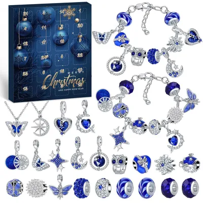 Productafbeelding van Adventskalender met sieraden voor meisjes, 2026, 24 stuks, armband, ketting, bedels, doe-het-zelf cadeau