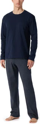 Produktbild von Schiesser Pyjama-Set dunkelblau einfarbig normale Passform