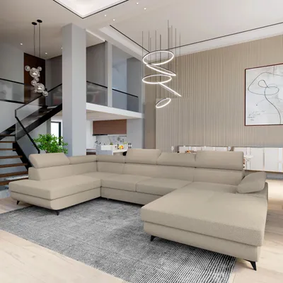 Produktbild von Masseno Ecksofa RUBANO L-S mit Schlaffunktion U-Form, Sofa mit Bettkasten, Wohnzimmersofa, Couch, Soffa, Bettsofa, Couchgarnitur- Beige, QUELLE 05