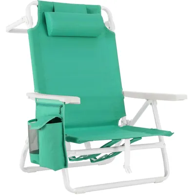 Produktbild von Strandstuhl Campingstuhl - Klappbarer Rucksackstuhl - Leicht - Verstellbare hohe Rückenlehne - Kühltasche - Belastbar bis 150 kg - Grün