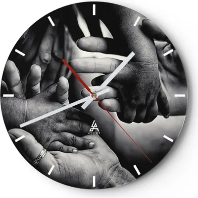 Produktbild von Wanduhr - Rund - Glasuhr - Hände Toleranz Gemeinschaft - 30x30cm - Schleichendes Uhrwerk - Lautlos - zum Aufhängen bereit - Dekoration Modern - Wanddekoration aus Glas - C3AR30x30-4990