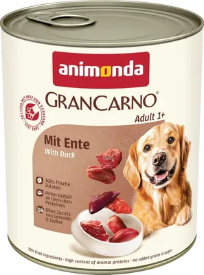 Produktbild von animonda GranCarno Hunde Nassfutter mit Ente (6 x 800 g), getreidefreies Hundenassfutter ohne Zucker, für ausgewachsene Hunde, mit frischen fleischigen Zutaten