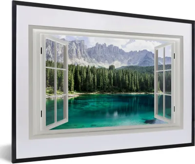 Produktbild von MuchoWow® MuchoWow® Gerahmtes Poster Aussicht - Bäume - Wasser 60x40 cm - Poster mit zchwarzem Bilderrahmen - Schlafzimmer - Plakat in Rahmen - Drucken
