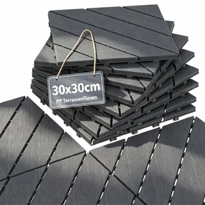 Obrázok produktu pre ACXIN plastové obkladové panely, 30x30 cm, vzor 3 (diagonálny vzor), antracitová farba, vzhľad dreva, vyrobené z polyetylénu (PE), nehorľavé, odolné proti trhlinám, vysoká nosnosť, 22 kusov pre plochu 2 m²