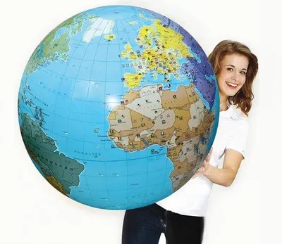 Produktbild von Famanu XXL aufblasbare Weltkugel 85 cm, ozeanblau, dekorativ und lehrreich