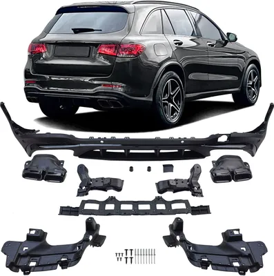 Produktbild von Heckdiffusor Diffusor Stoßstange + Doppel Endrohre Schwarz für Mercedes GLC